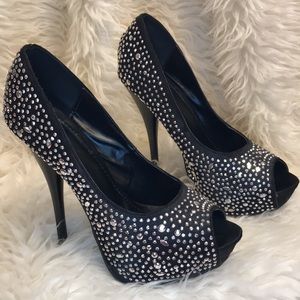 Black rhinestone heels
